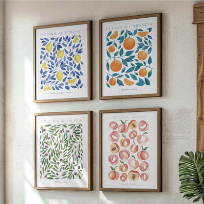 JXREQ Italian Lemon Peach Fruit Wall Art Decor for Home Kitchen Living Room Dining Room Bathroom, Peach Bathroom Decor for Wall, 8x10 Inch Unframed
