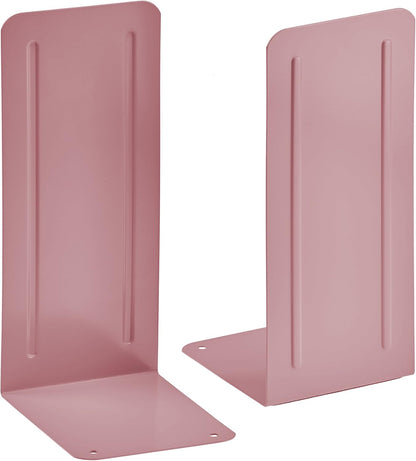Acrimet Bookends for Shelves, Heavy Duty Steel Metal Book Ends, Non-Skid Book Stopper, Book Storage Holder for Home, Library, Jumbo Large Size 9" H x 4" W x 4 1/2" D, (Pink) (1 Pair / 2 Pieces)