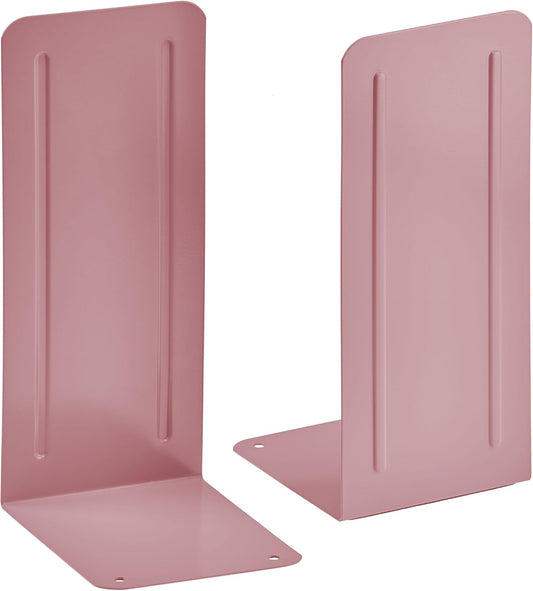 Acrimet Bookends for Shelves, Heavy Duty Steel Metal Book Ends, Non-Skid Book Stopper, Book Storage Holder for Home, Library, Jumbo Large Size 9" H x 4" W x 4 1/2" D, (Pink) (1 Pair / 2 Pieces)