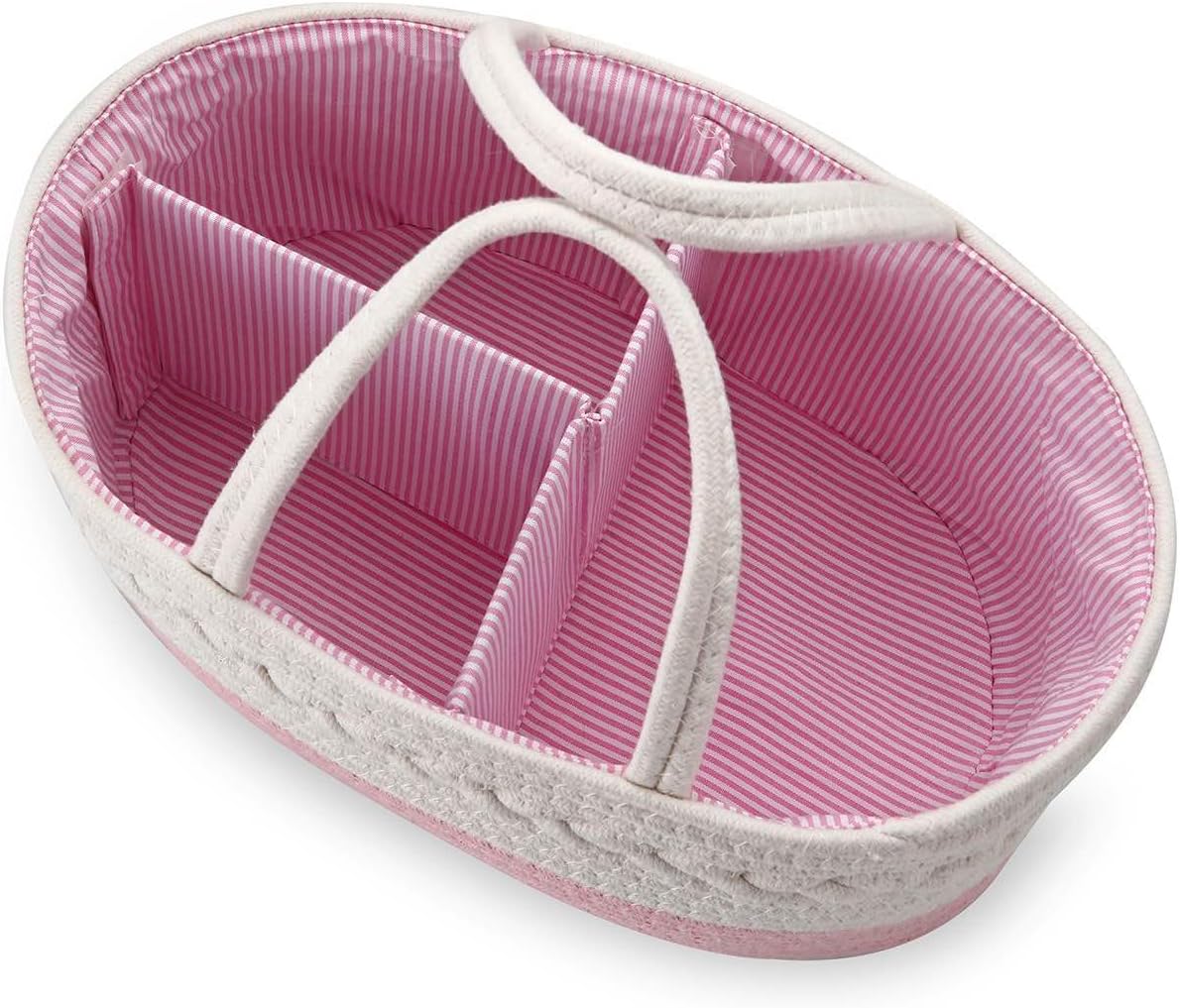 PandaEar Baby Diaper Caddy Organizer Cotton Rope Nursery Storage Basket Portable Car Organizer for Baby Shower Gifts Newborn Infants -Pink