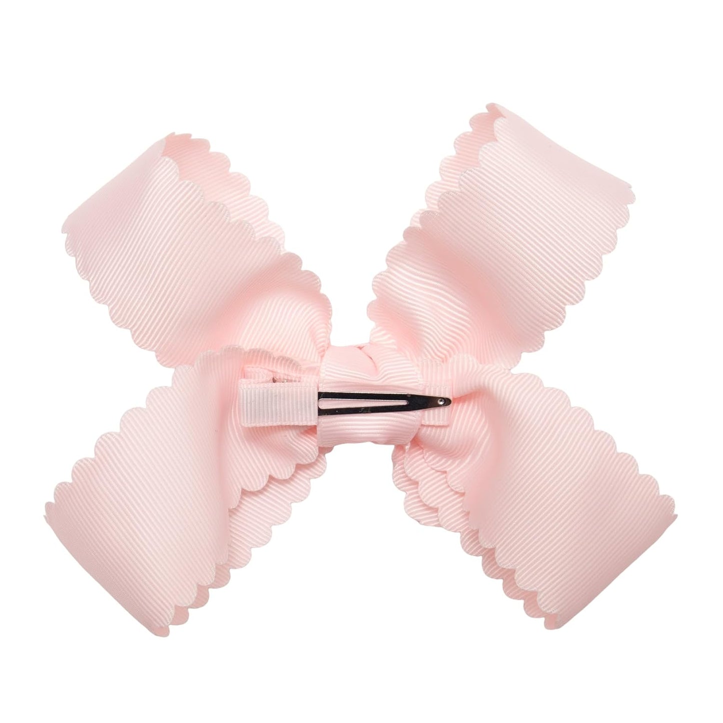 HAIRBOWS Girls' Grosgrain Scalloped Edge Bow with a Knot Wrap Center on a Clip, All Ages and Hair Types, 5 Inch Bow, Light Pink