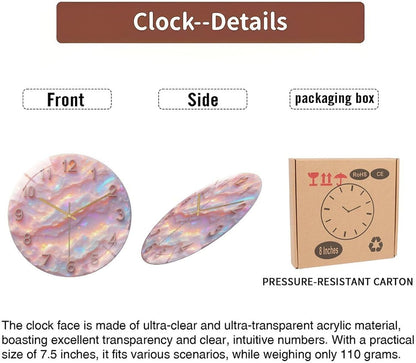 8-Inch Silent Acrylic Wall Clock, Pink Opal Clock Face Numbers Droplets ” Silent Non-Ticking Clock, Artistic Home Decor for Kitchen Bathroom Bedroom Living Room Office