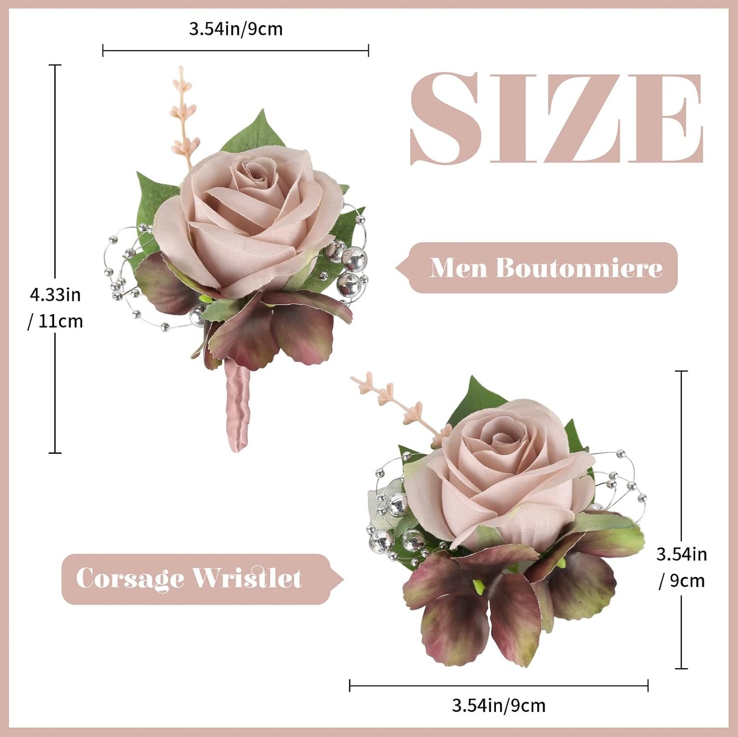 Pink Corsage and Boutonniere Set, Boutonniere for Men, Wrist Corsage Bracelets Rose Buttonholes Suit Decoration for Prom, Wedding, Party, Bride, Bridesmaids(Pink)