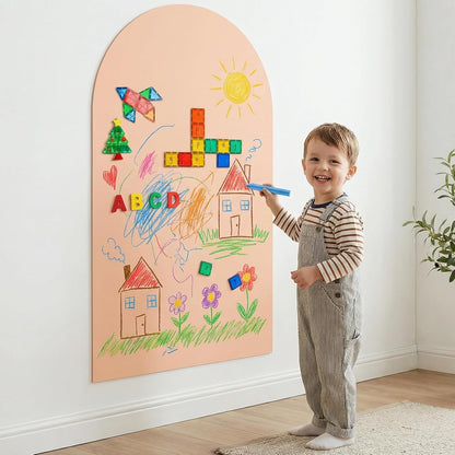 Magnetic Chalkboard Wall Decal, 40x18 Inch Arch, Removable Black Peach & Pink Sticker with 6 Dust-Free Chalks, Peel and Stick Board for Kids Playroom Office