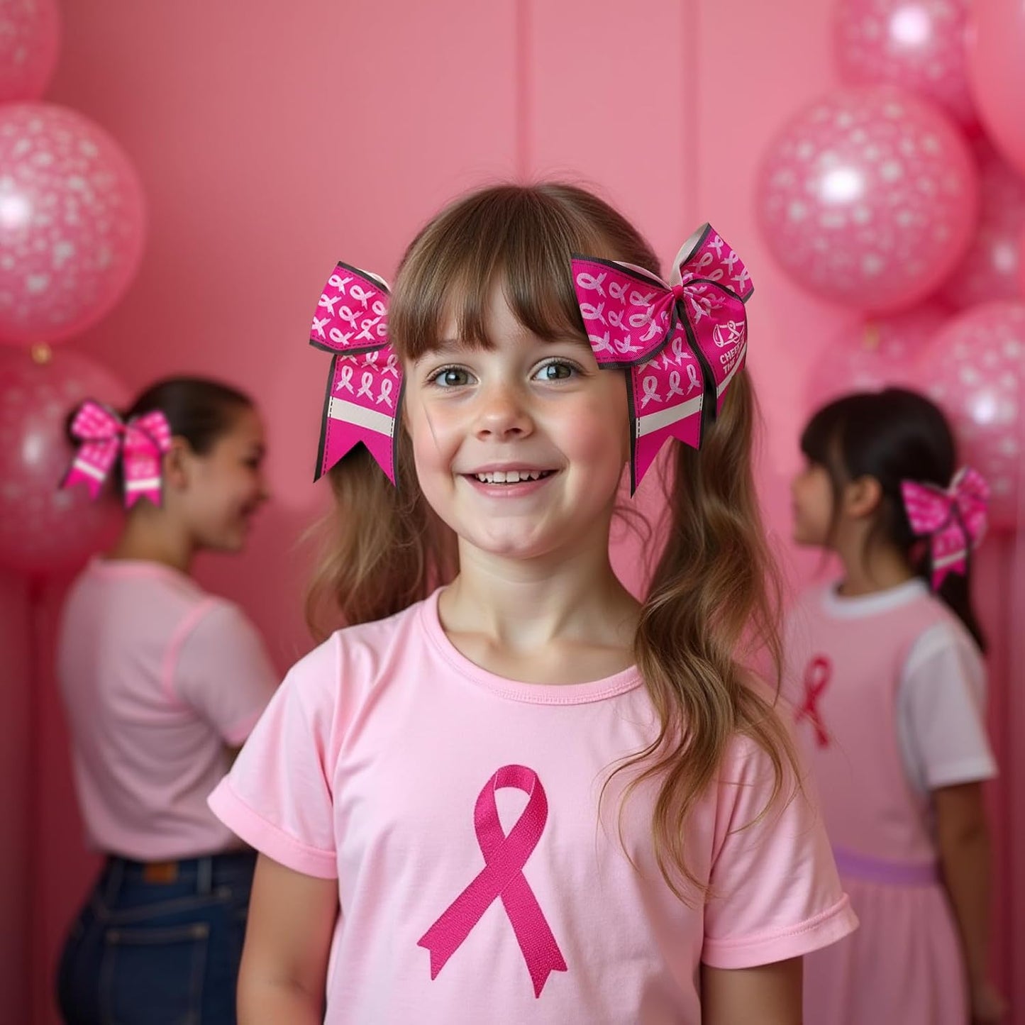 7 Inch Breast Cancer Awareness Football Cheer for The Cure Pink Ribbon Hair Bow Ponytail Holder Elastic Cheerleader Hair Band Hair Accessories for for Teens Women(B)