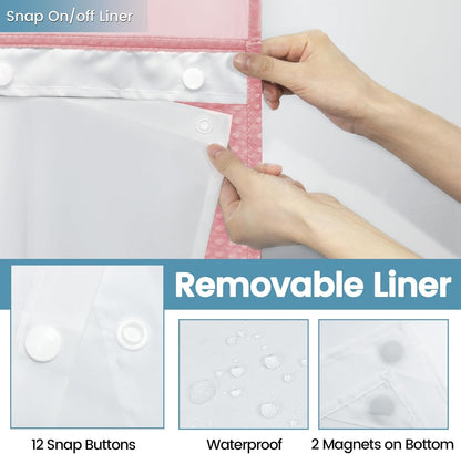 EUTXL Pink Shower Curtain with Liner - 230GSM Waffle Textured Heavy Duty Shower Curtains for Bathroom,71W x 74H
