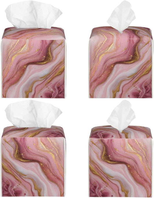 Marble Tissue Box Cover Square,Pink Marble Tissue Box Holder Waterproof Leather Facial Paper Organizer Dispenser for Bathroom Home Car Kitchen Nightstand Vanity Desk Decoration