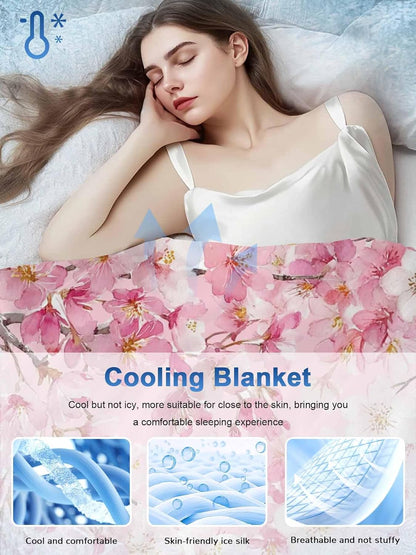DecorLovee Cooling Blanket for Hot Sleepers, Spring Peaches Lightweight Ice Blanket for Night Sweats, Botanical Blossom Flowers Branches Summer Cooling Throw Blankets for Bed/Soft/Travel 30"x40"