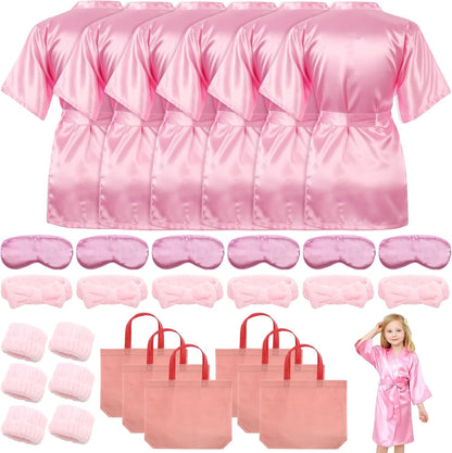 36 Pcs Sleepover Party Supplies Set, 6 Soft Spa Party Robes, Chic Tote Bags, Cozy Eye Covers, Pink Sleep Theme, Birthday Party Favors