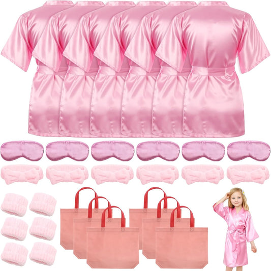 36 Pcs Sleepover Party Supplies Set, 6 Soft Spa Party Robes, Chic Tote Bags, Cozy Eye Covers, Pink Sleep Theme, Birthday Party Favors