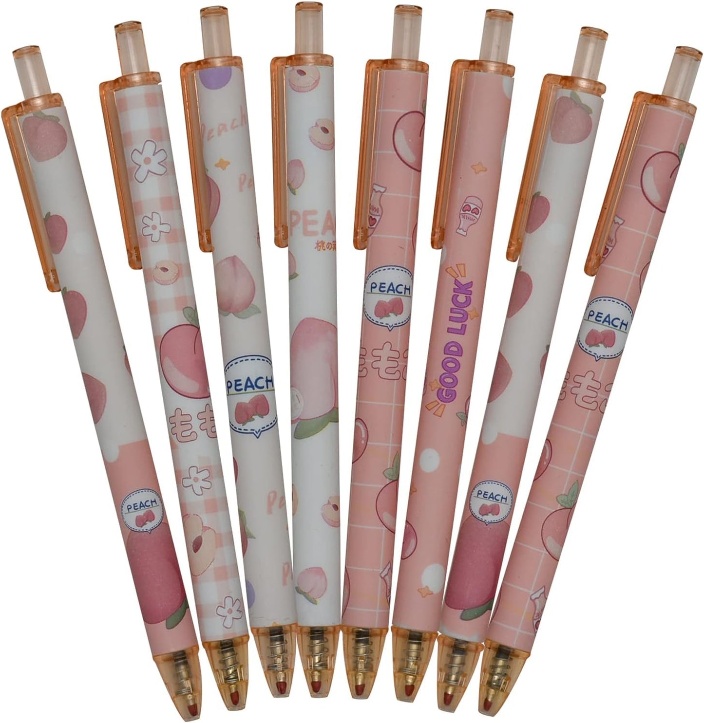 Maydahui 12 PCS Pink Peach Gel Pen Cartoon Fruit Pens Retractable Printing Pen Black Ink for Girls Office Party School