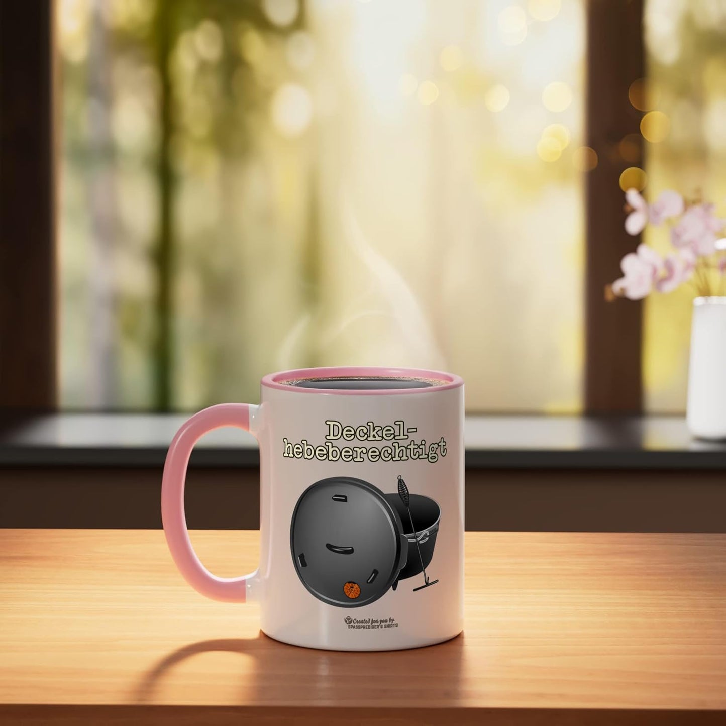 Dutch Oven Lid Lifter Saying Dutch Oven Ceramic Mug, Pink/White