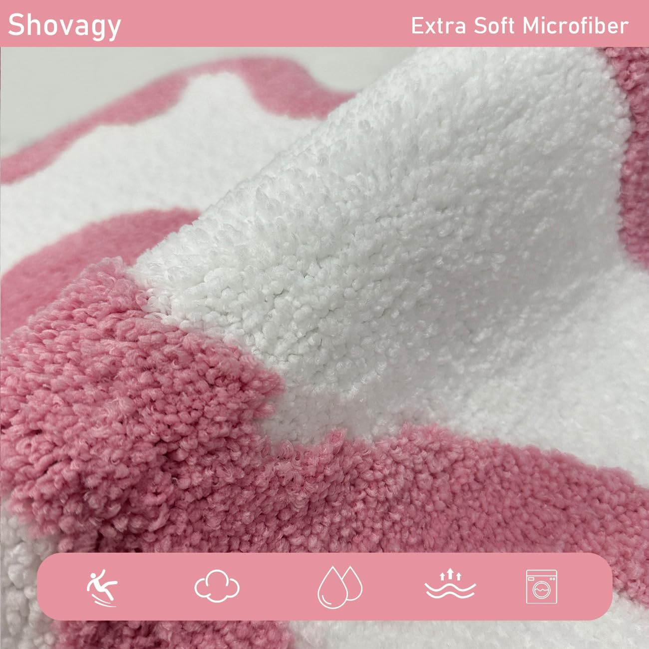 Scalloped Bath Mat Pink Bow Bathroom Rugs Extra Soft Cute Preppy Aesthetic Decor Bath Rug Water Absorbent Quick Dry Non Slip Bath Mats for Bathroom Tub Sink Shower Floor Carpet, 20" x 32"