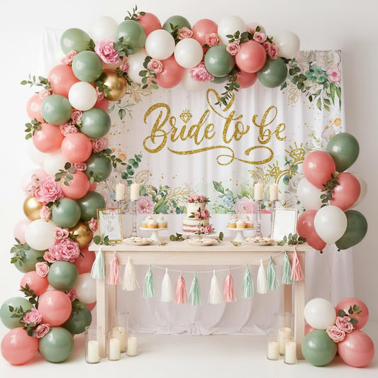 Mocsicka Bride to Be Banner Floral Bridal Shower Party Backdrop Spring Flowers Wedding Party Decorations Pink for Engagement Background for Photography (Pink and Gold, 70.8 x 43.3 Inch)