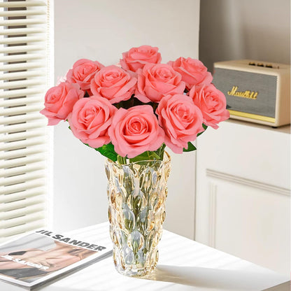10 Pcs Peach Rose Artificial Flower, Faux Silk Flowers With Long Stems, Fake Roses Bulk Bouquet for Decoration Valentine's Day Centerpieces Proposal Bridal Bouquets Shower Party Home Floral Decor