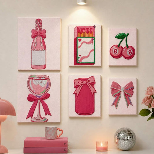 FunooFuno 6 Pcs Pink Bow Diamond Painting Kits with Frames Multiple Sizes DIY Coquette Diamond Art Kits for Adults Pink Aesthetic Room Decor Cute Bow Pictures Craft for Home Wall Decor