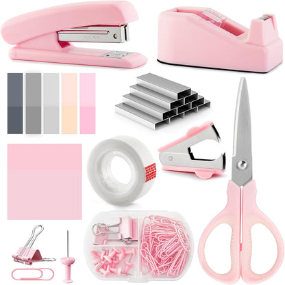 Pink Office Supplies Set for Kids, Stapler and Tape Dispenser for Women, Pink Desk Accessories for Kids, Office Desk Accessories Gift for Women, Boss Lady, Coworkers