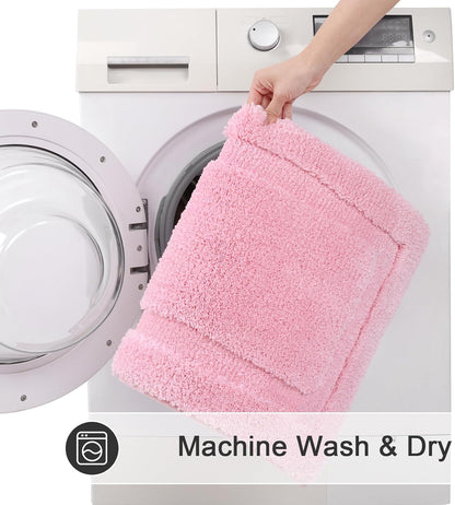 SHACOS Super Soft Small Bathroom Rugs 16x24 inch Non Slip Washable Bath Rugs Microfiber Bath Mats for Bathroom Floor Tub Shower Vanity Sink Decor Accessories, Pink 1'4" x 2'