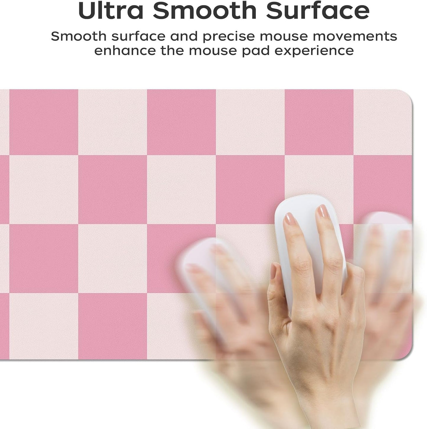 BLESWIN Large Desk Mat with PU Leather 35.4" x 15.7", Non-Slip Office Desk Pad, Waterproof Desk Writing Pad for Office and Home (Pink Plaid, 35.4 x 15.7 in)