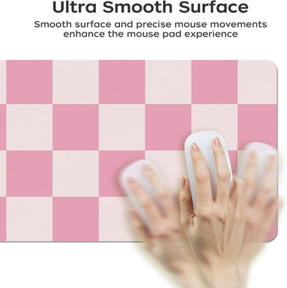 BLESWIN Large Desk Mat with PU Leather 35.4" x 15.7", Non-Slip Office Desk Pad, Waterproof Desk Writing Pad for Office and Home (Pink Plaid, 35.4 x 15.7 in)