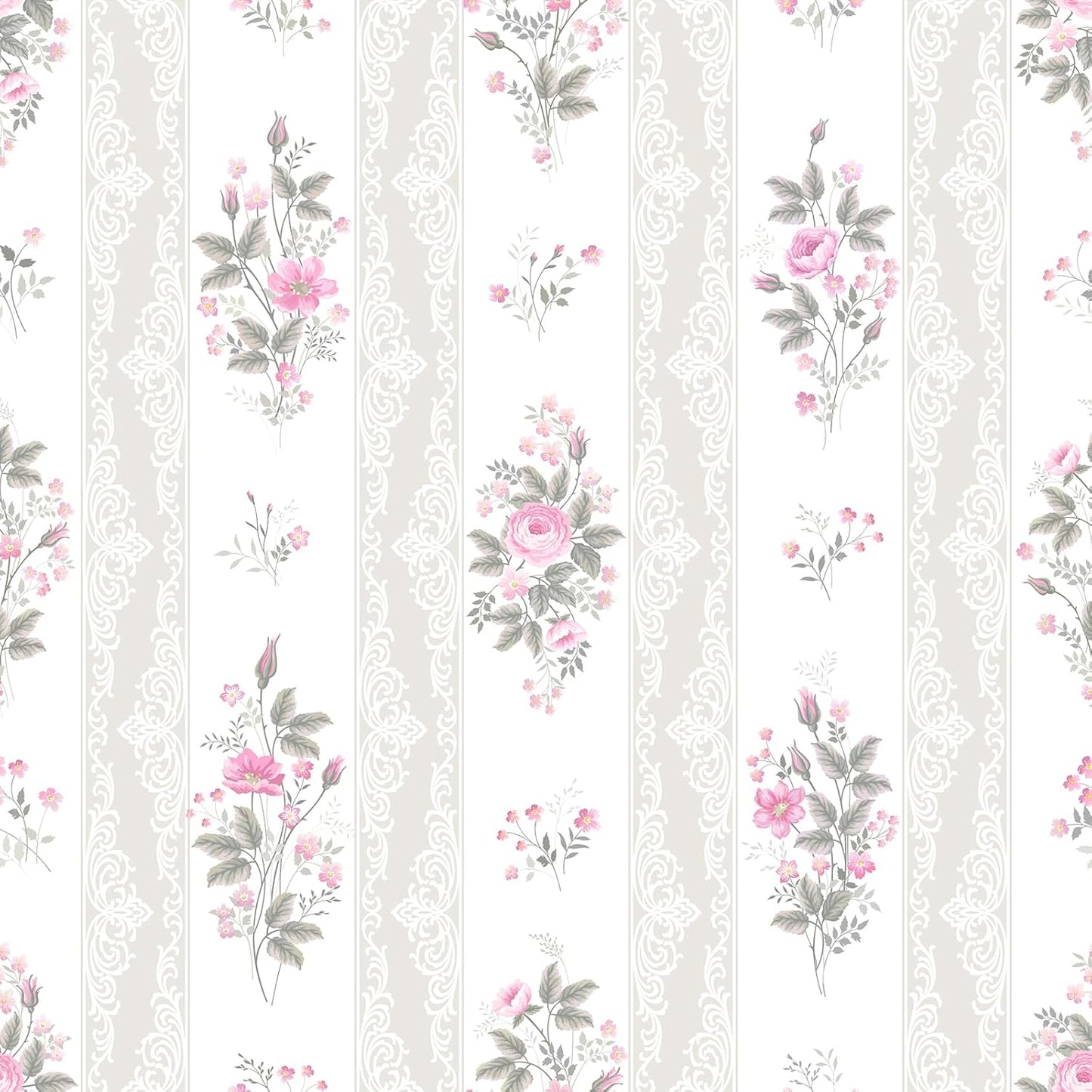 17.7"x 157" Floral Stripe Wallpaper Stick and Peel Girly Pink Floral Contact Paper Botanical Flowers Stripe Wallpaper for Nursery Room Decorative Sticky Farmhouse Wall Paper for Home Decor
