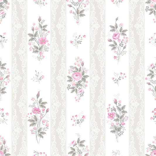 17.7"x 157" Floral Stripe Wallpaper Stick and Peel Girly Pink Floral Contact Paper Botanical Flowers Stripe Wallpaper for Nursery Room Decorative Sticky Farmhouse Wall Paper for Home Decor
