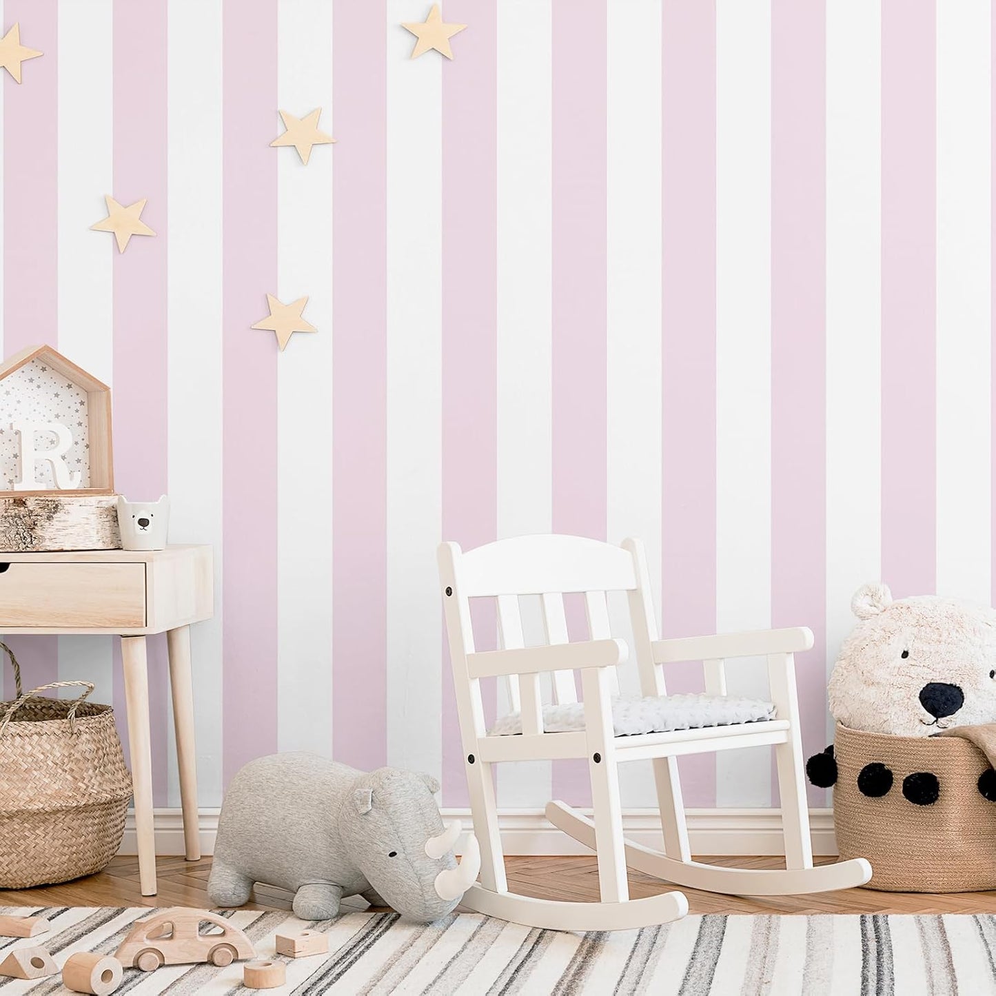 Pink Stripe Wallpaper Peel and Stick Thick Geometric Wall Paper Self Adhesive Vinyl Striped Wallpaper for Bathroom Waterproof Pink and White Contact Paper for Walls Bedroom Decor 17.5"x120"