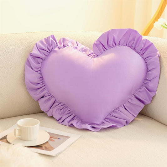 MOJUN Heart Pillow, Light Pink Ruffles Design Love Throw Pillows Decorative Pillows for Bed Couch Cute Room Decor Heart Shaped Throw Pillow Cushion for Living Room Bedroom Gifts Pillows
