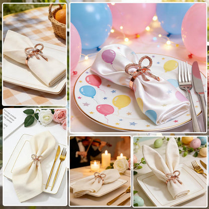 Rose Gold Bow Napkin Rings Set of 12 for Wedding Party Birthday Holiday Family Dinner Daily Table Decor,Elegant Metal Bow Tie Napkin Ring Holders for Valentine's Day Banquet Decoration