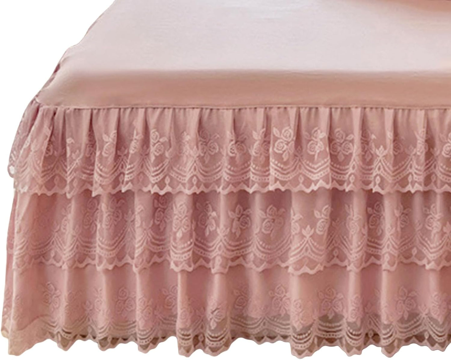 Romantic Ruffled Bed Skirt with Sheet,Dust Ruffle Bedskirt with Three Lace Layers,17.7" Drop