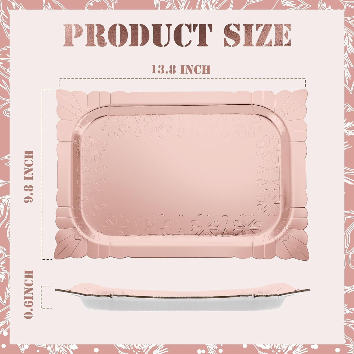 Honeydak 4 Pcs Rectangle Serving Trays Heavy Duty Disposable Paper Cardboard Serving Platter for Food Tea Fruit Trays Cupcake Display Dessert Table Decorations Birthday Party Supplies(Pink)