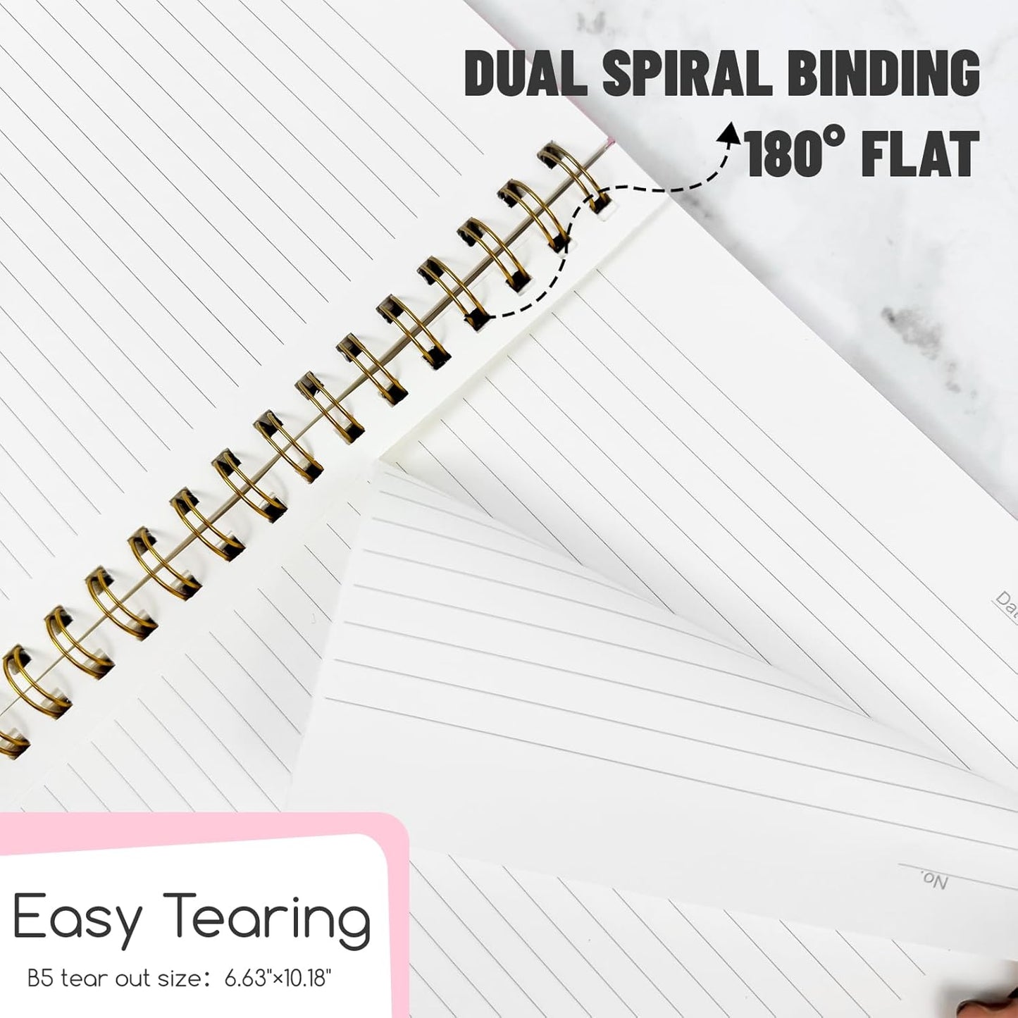 Lined Spiral Notebook B5 Pink Hardcover Notebooks for Work -7.48" X 10.18" 4 Pack 7MM College Ruled,160 Pages 100GSM Thick Paper for Note Taking School Office Supplies