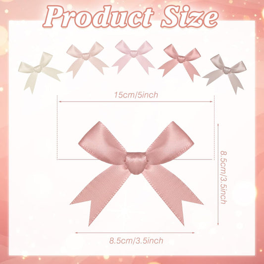 Riceshoot 100 Pcs Dusty Rose Satin Ribbon Twist Tie Bows, 3.5" Pre-Tied Small Blush Pink Bows for Wedding Party Favors, Bridal & Baby Shower, Bakery Treat Bags, Cellophane Gift Wrapping
