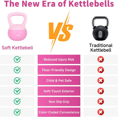 Leikefitness Soft Kettlebells,Sand Filled Weights for Women and Men,Color Coded Anti Slip Soft Kettlebells,Home workout