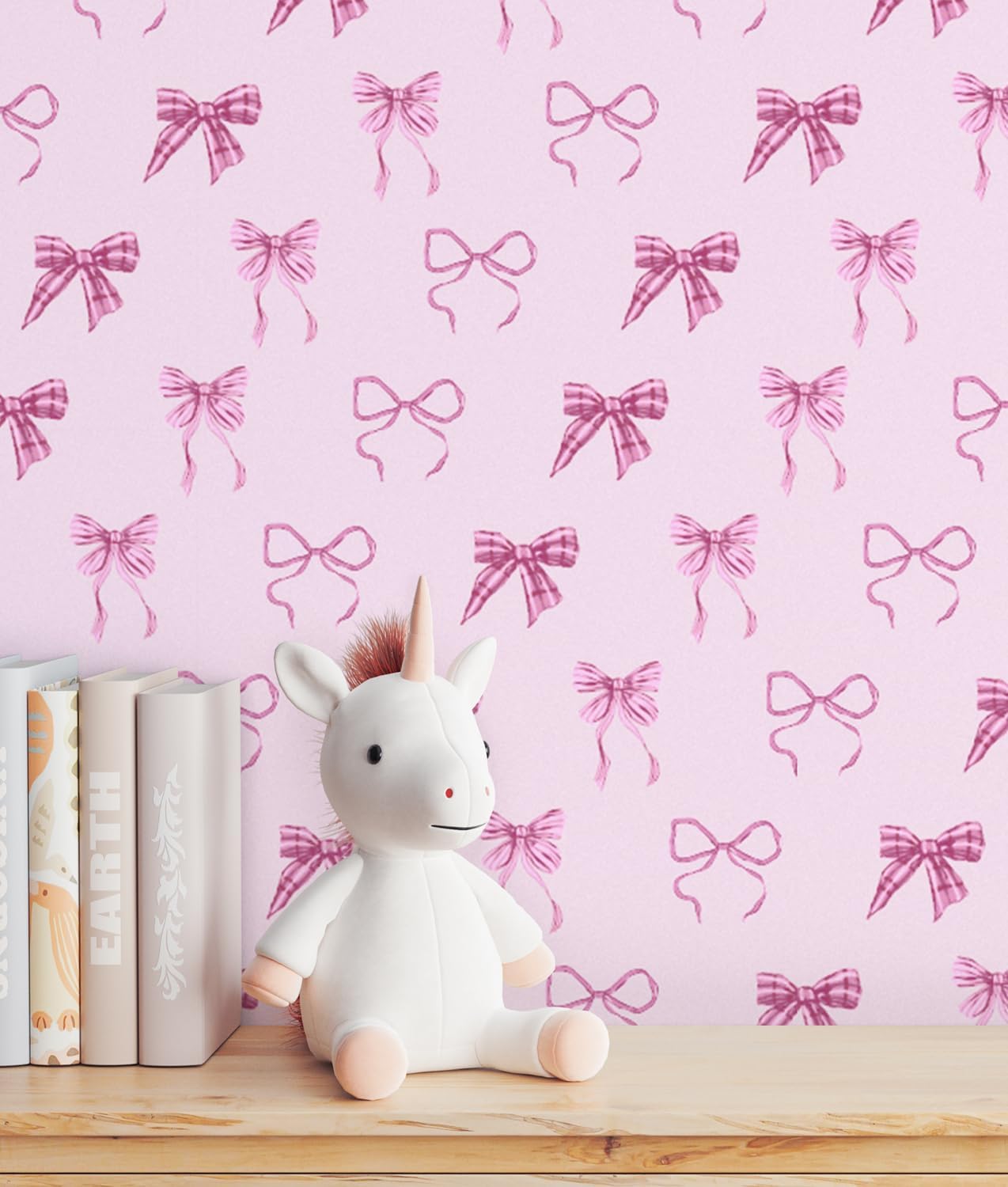 RUSPEPA Peel and Stick Wallpaper, 17.3 Inch x 6.5 Feet, Pink Bow Design Self Adhesive Removable Wallpaper Decorative Waterproof Contact Paper for Cabinets, Walls