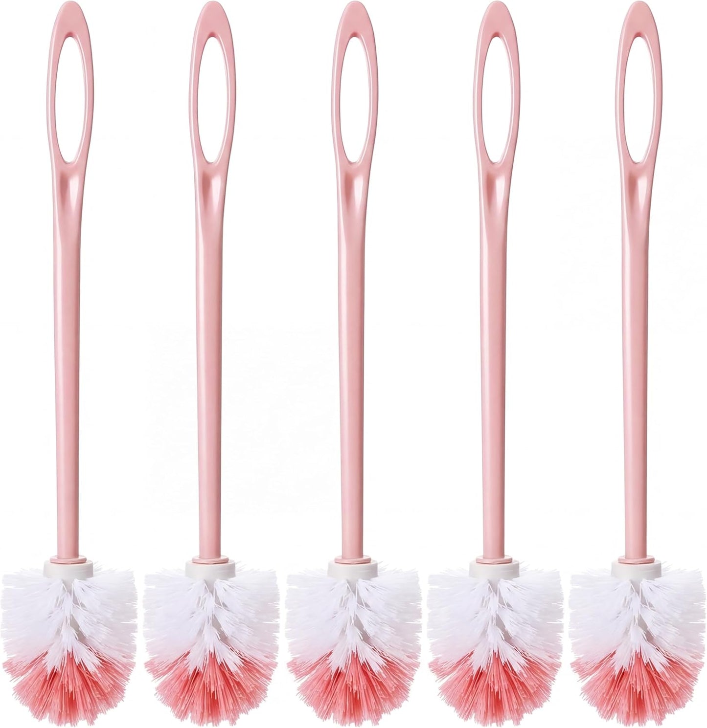 12 Pcs Extra Long Handled Toilet Brush for Bathroom 17.3 Inch Pink Toilet Brush Bulk with Hook Hole Household Cleaning Supplies Space Saving for Storage, Deep Cleaning, Nylon Bristles