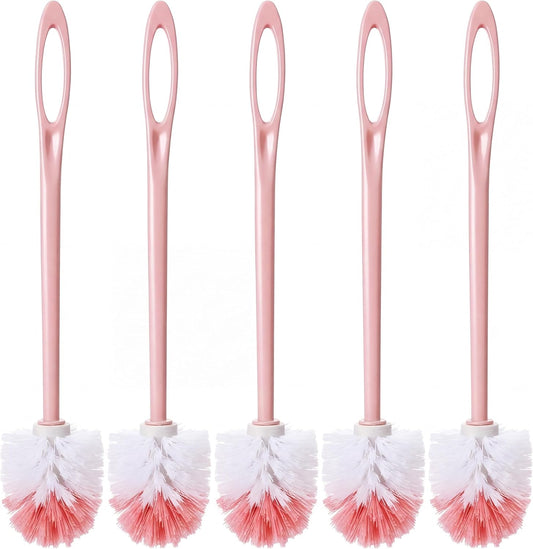 12 Pcs Extra Long Handled Toilet Brush for Bathroom 17.3 Inch Pink Toilet Brush Bulk with Hook Hole Household Cleaning Supplies Space Saving for Storage, Deep Cleaning, Nylon Bristles