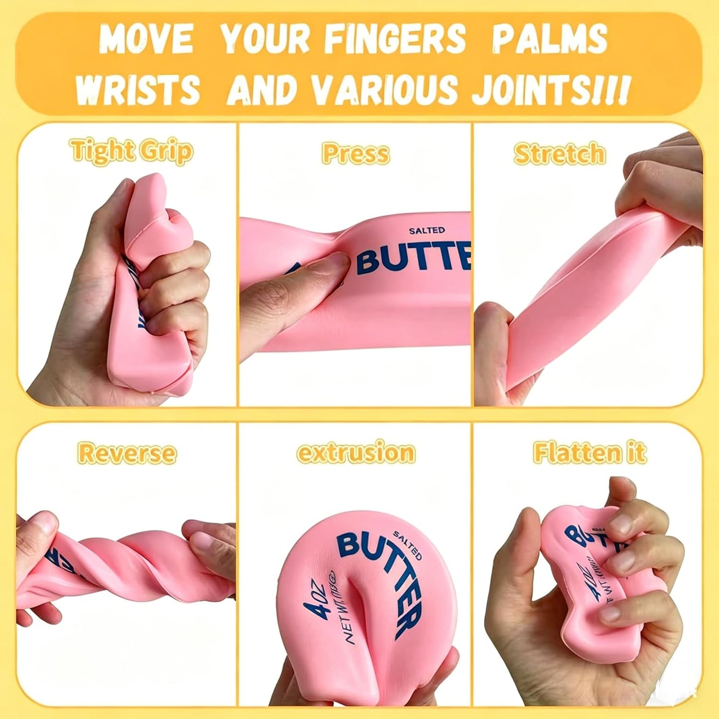 2026 Upgraded Slow Rebound Butters Squeeze Stress Balls, Soft Butters Stick Squishies Toy, Slow Rising Sensory Fidget Toy for Stress Relief & Calming（Pink）
