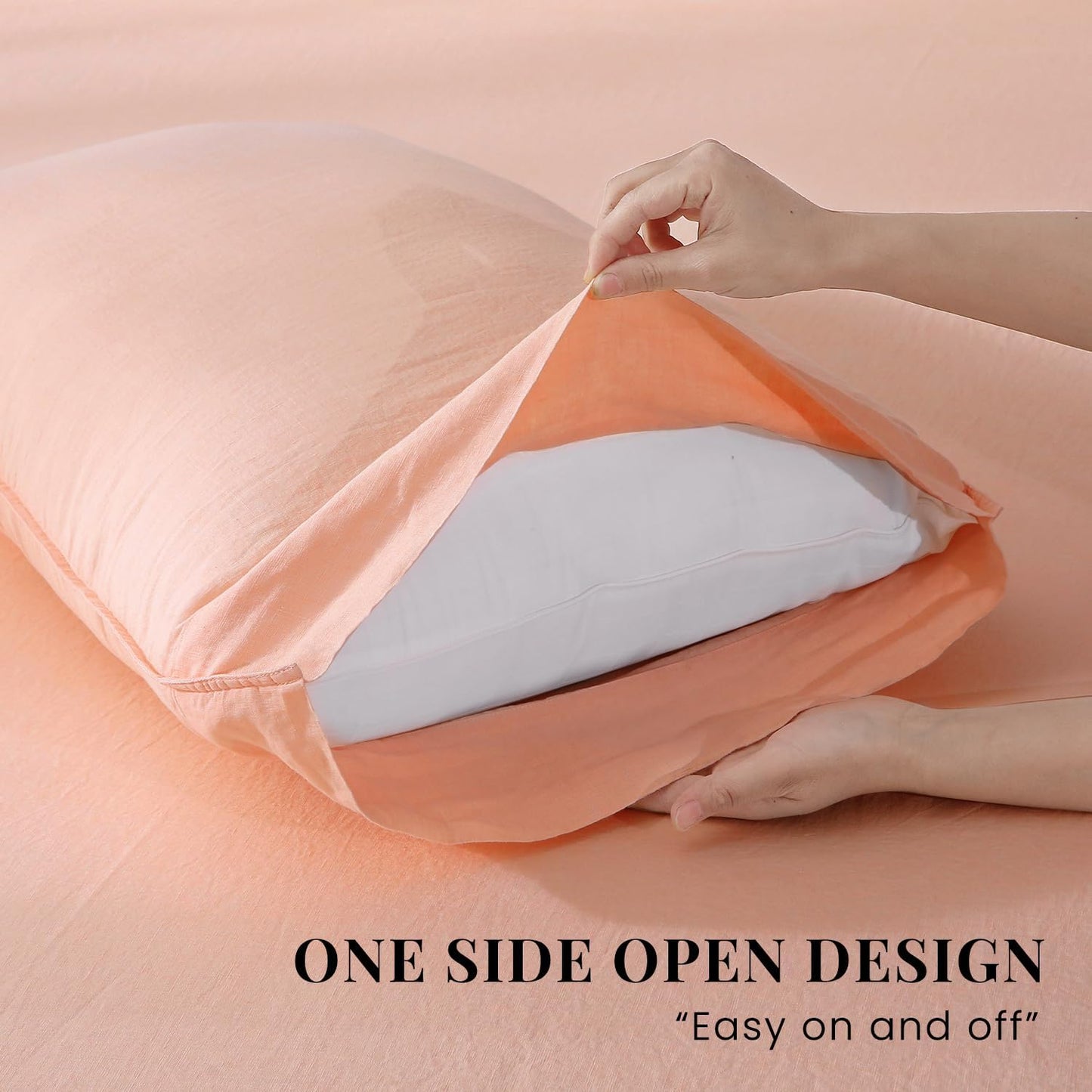 S VICTORY SYMBOL 100% Organic Linen Pillowcases Standard 20x30inch 2 Pack,French Natural Washed Flax Pillow Cases,Linen Pillow Cover,Durable&Breathable Comfortable,Peach Pink