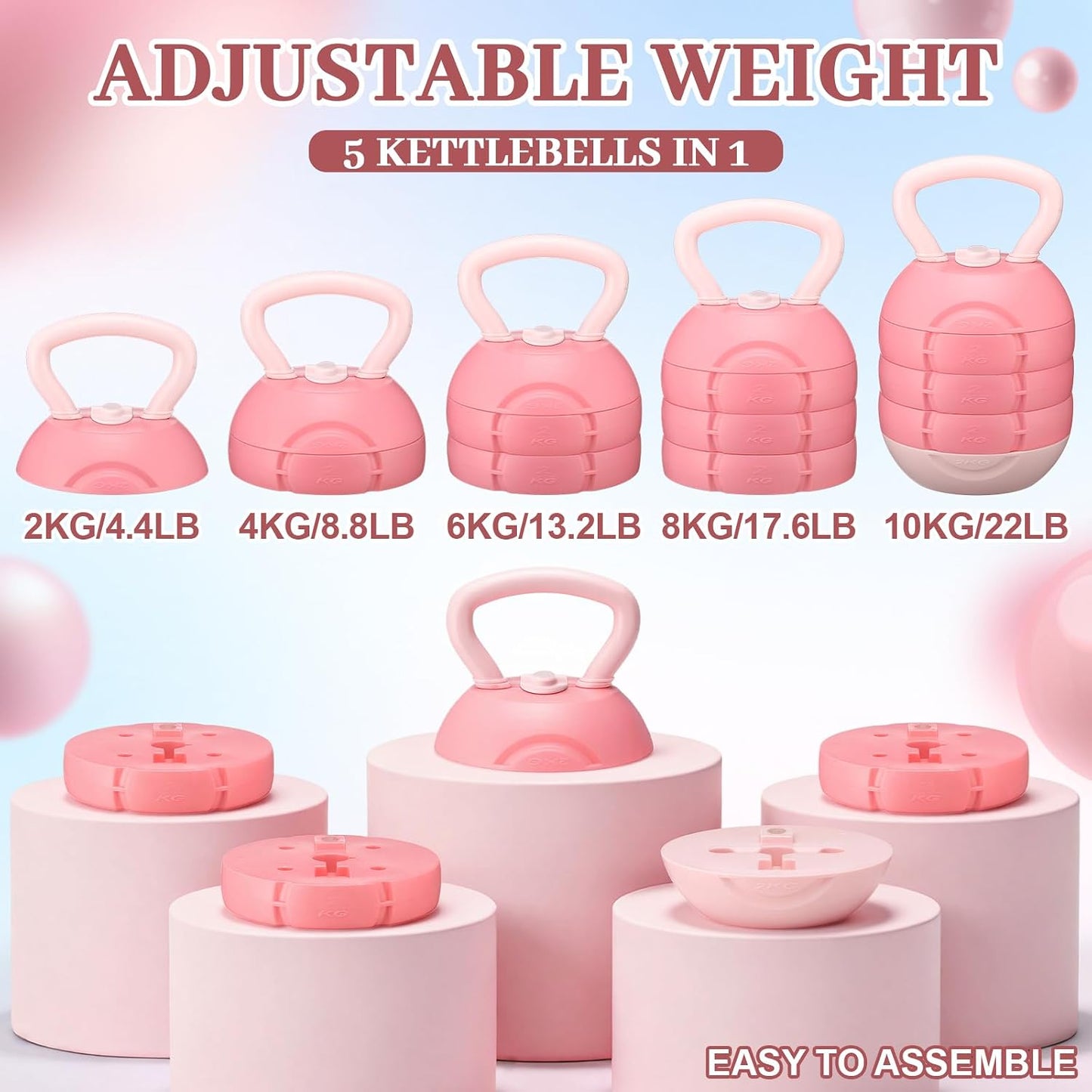 Adjustable Water Filled Kettlebell 5/8/13/17/22 lb Water Filled Kettlebells Weights Set for Home Gym, Kettle Bell Sets for Women at Home and Cross-training Exercise