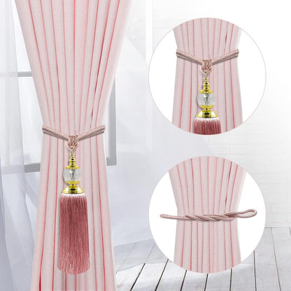 Tassel Curtain Tiebacks Handmade Rope Tie Backs Tassels for Curtains Pink Crystal Drapery Tieback Holdbacks Decorative Curtain Ties Farmhouse Drape Holders Window Treatment 2 Pack