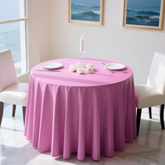 Just Shimmer 4 Pieces Pink Series Round Tablecloth, 84" Solid Color Waterproof & Spillproof Disposable Plastic Table Cover, Durable Party Tablecloth for Dining, Buffet, Picnic, Outdoor Events