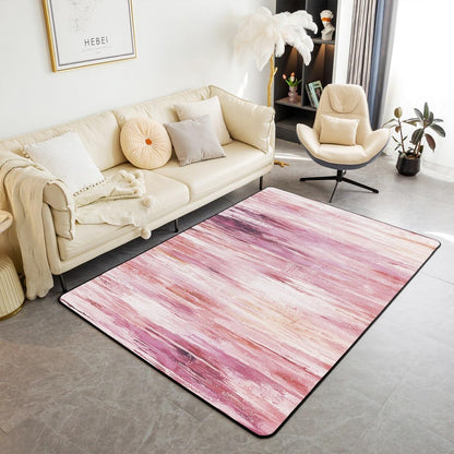 Erosebridal Abstract Brush Stroke Living Room Rugs Non Slip 6'6" X 4'11" Pink Artistic Striped Area Rug Modern Minimalist Oil Painting Style Decorative Carpetss Geometric Aesthetic Indoor Floor Mat