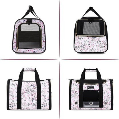 Petmolico Cat Carrier Soft-Sided Pet Bag for Small Medium Cats Puppies 16LBs - Airline Approved Pet Travel Carrier 3 Open Doors (Medium,Mixed Pink)