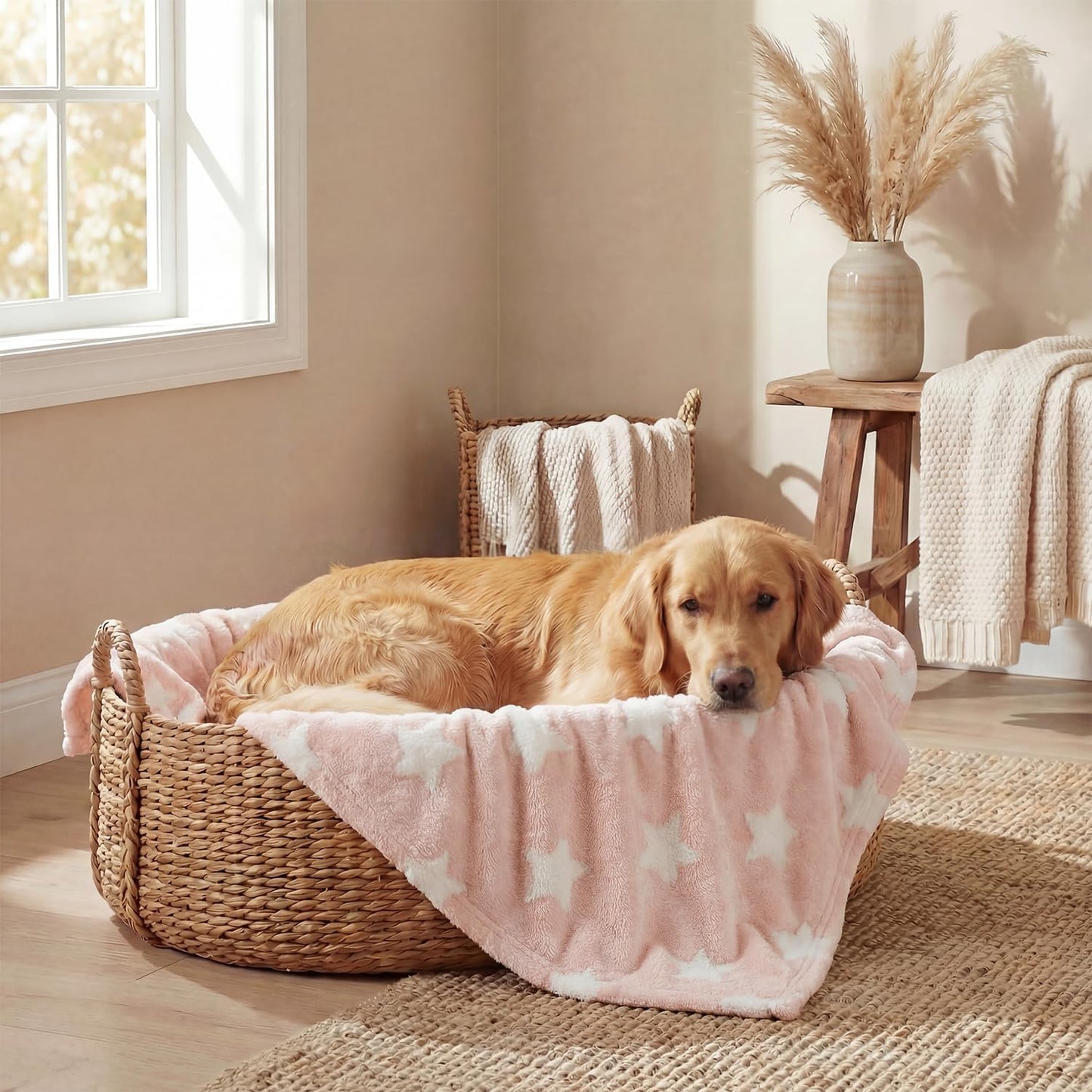 Horaldaily Pets Flannel Blanket, Pink Stars 3D Textured Soft Fuzzy Fluffy Plush Cozy Fleece Premium Blankets for Dog Cat Puppy Kitten Couch Protection, 16x23