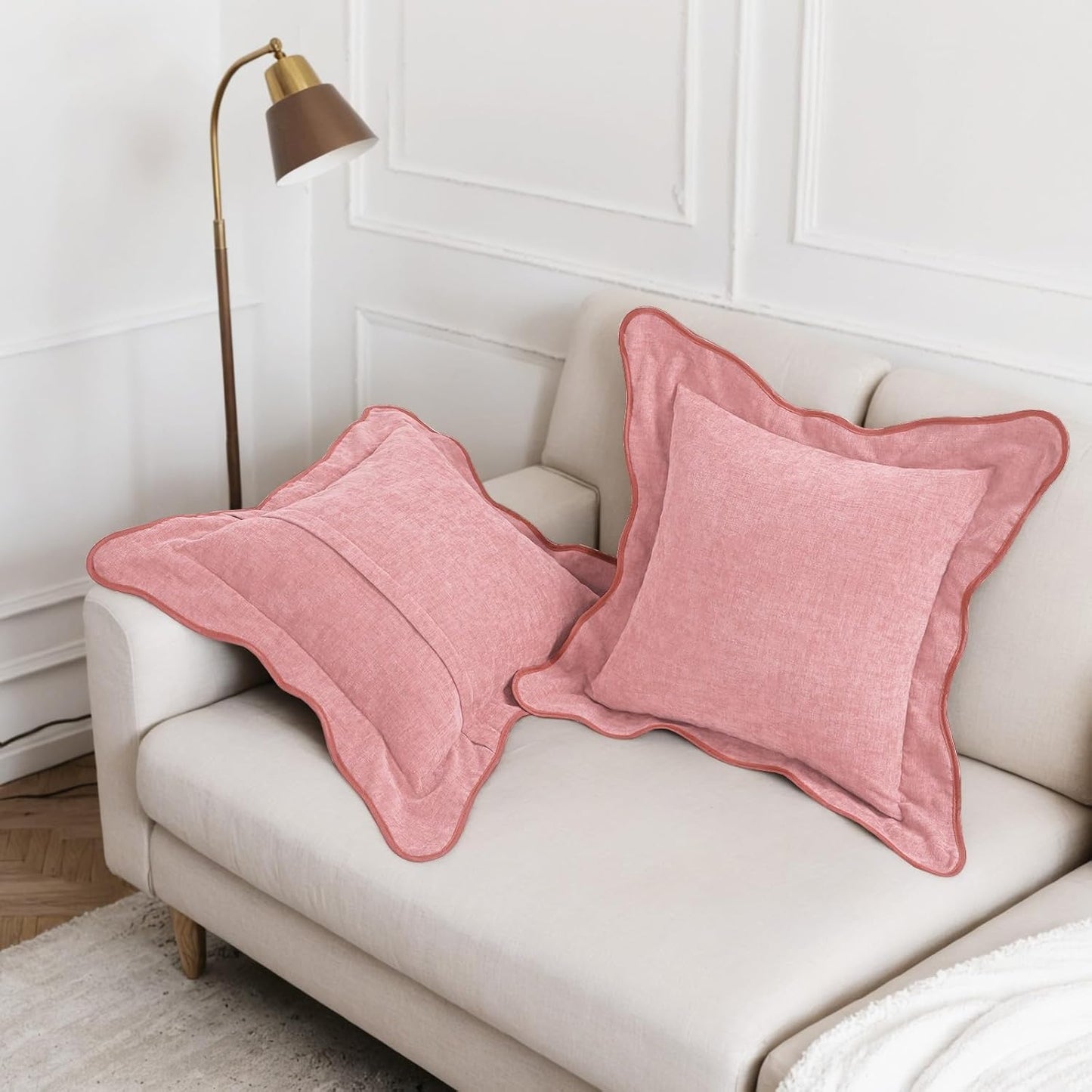 HAUSSY Valentines Pink Scalloped Pillow Covers 18x18 Set of 2,Decorative Throw Pillows Cute Aesthetic Preppy Cushion Covers for Couch Bed Living Room