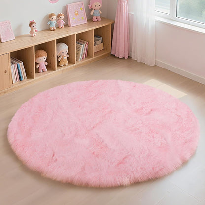 yulidayang Pink Fluffy Round Area Rugs for Bedroom,3ft Shag Circle Area Rugs for Girls Room,Non Slip Fuzzy Plush Rug for Kids Room Living Room and Dorm Home Decor Rug