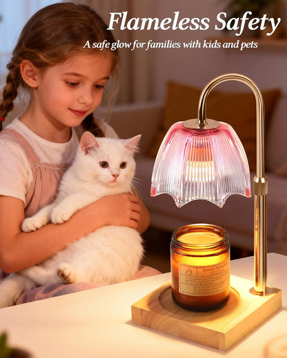 Candle Warmer Lamp with Timer Dimmable Adjustable Height, Cozy Home Decor House Warming Christmas Birthday Gifts for Women, Flower Candle Lamp Wax Melt Warmer for Scented Jar Candles, Gradient Pink