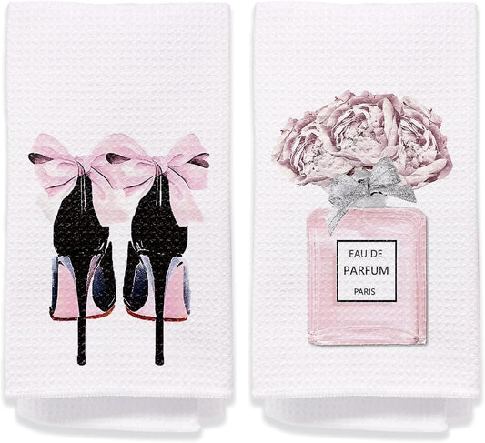 Pink Hand Towels Decor for Bathroom, Pink Bathroom Accessories Decorative Towels for Washroom Bath Towels Set of 2, Bow Decor Hand Towels Decor for Washroom Gifts for Women