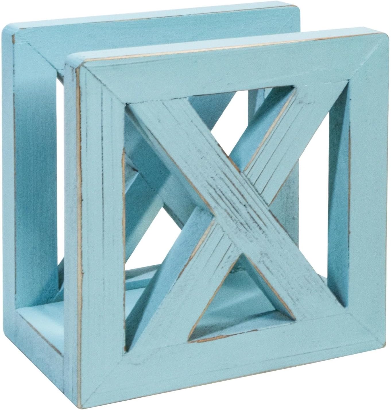 MAONAME Farmhouse Wooden Napkin Holder for Tables, Square Napkins Dispenser, Rustic Wood Guest Towel Holder Tray for Bathroom, Dinner Napkin Holders for Kitchen, Ocean Blue